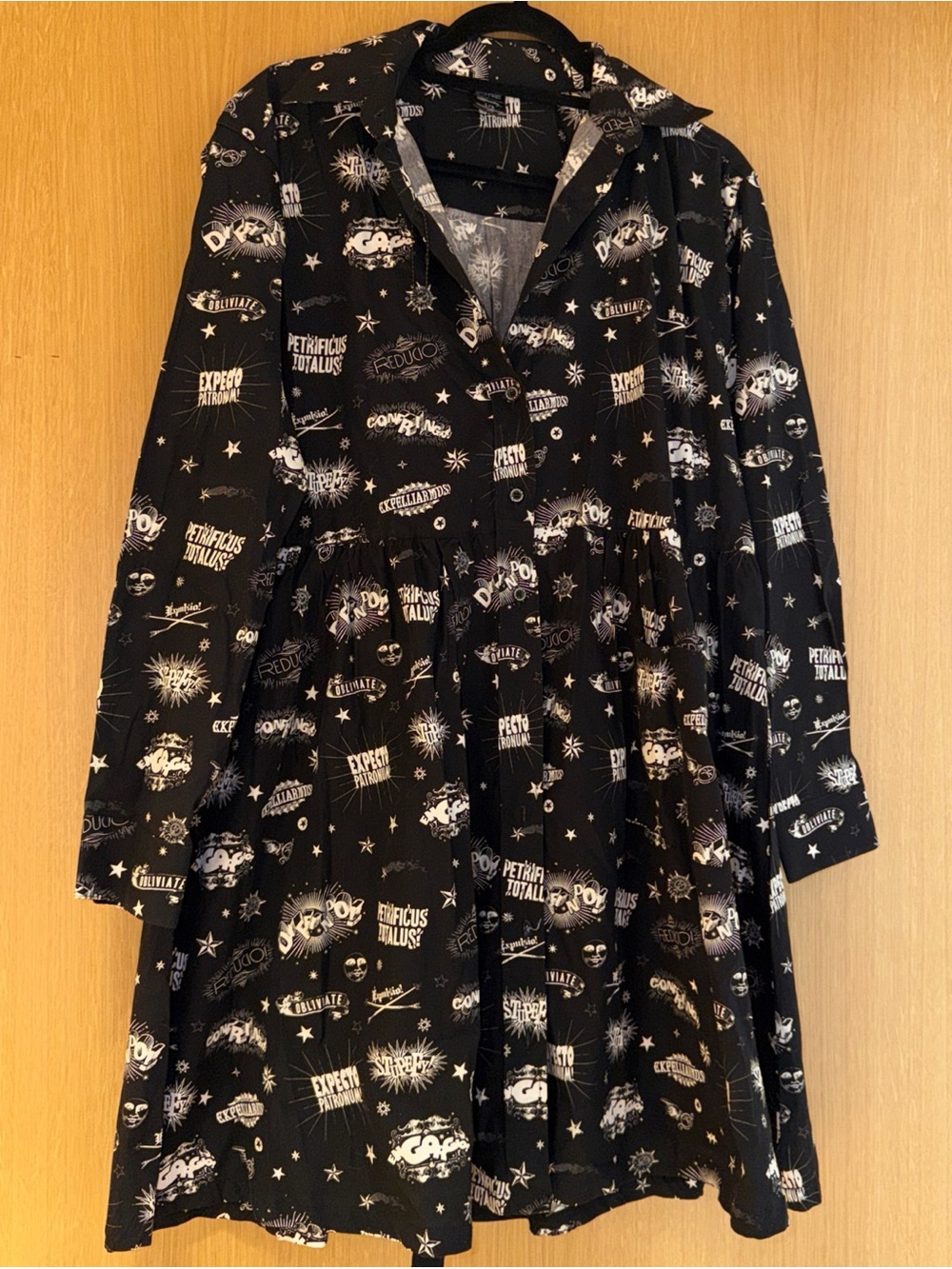 Harry Potter Cakeworthy Midi Dress Womens L Spells Long Sleeve Button Shirtdress